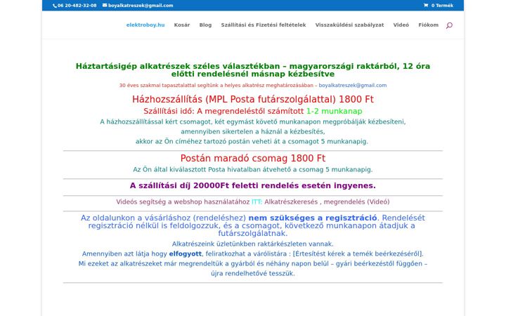 Snímek obrazovky elektroboy.hu