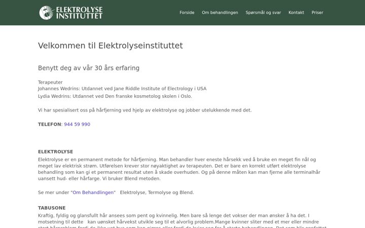 Ekrano kopija elektrolyse.no