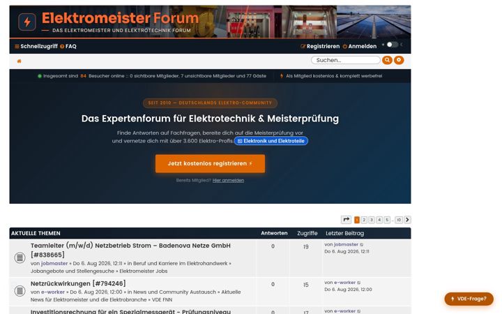 Captura de pantalla de elektromeisterforum.de