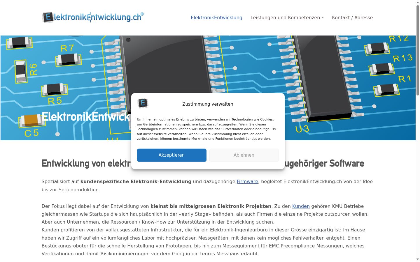 Screenshot des Einwilligungsbanners vor jeglicher Interaktion