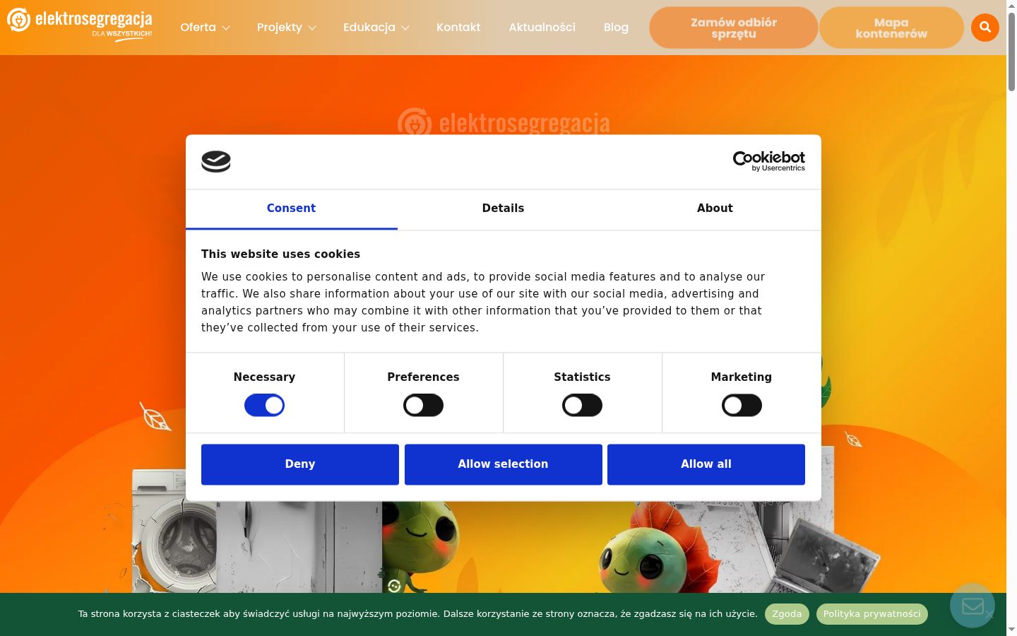 Screenshot del banner di consenso mostrato prima di qualsiasi interazione