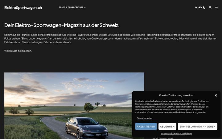 Snímek obrazovky elektrosportwagen.ch