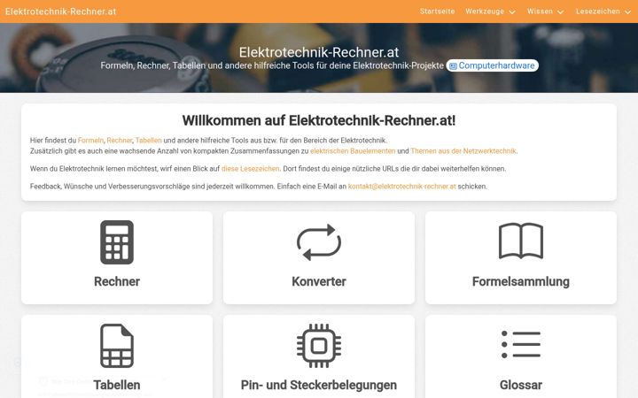 Screenshot di elektrotechnik-rechner.at