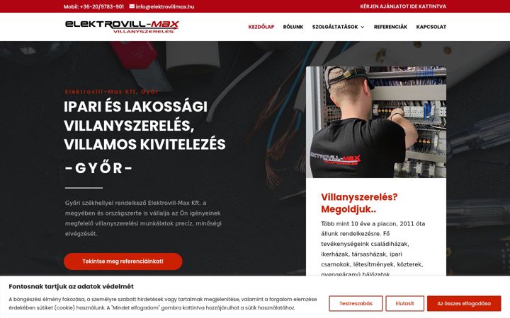 Snímek obrazovky elektrovillmax.hu