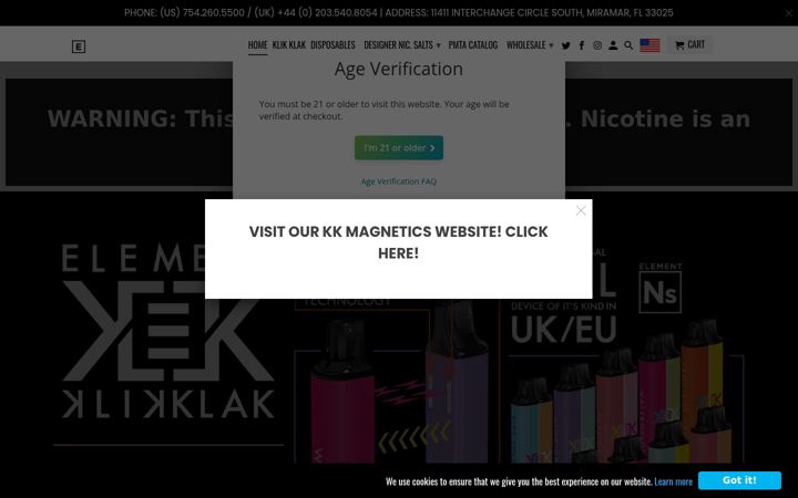 Screenshot of elementeliquids.com