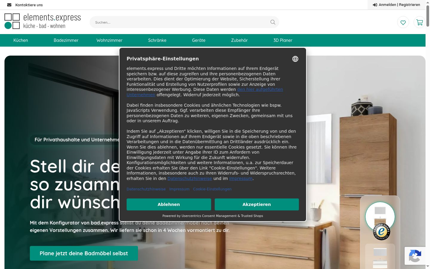 Screenshot des Einwilligungsbanners vor jeglicher Interaktion