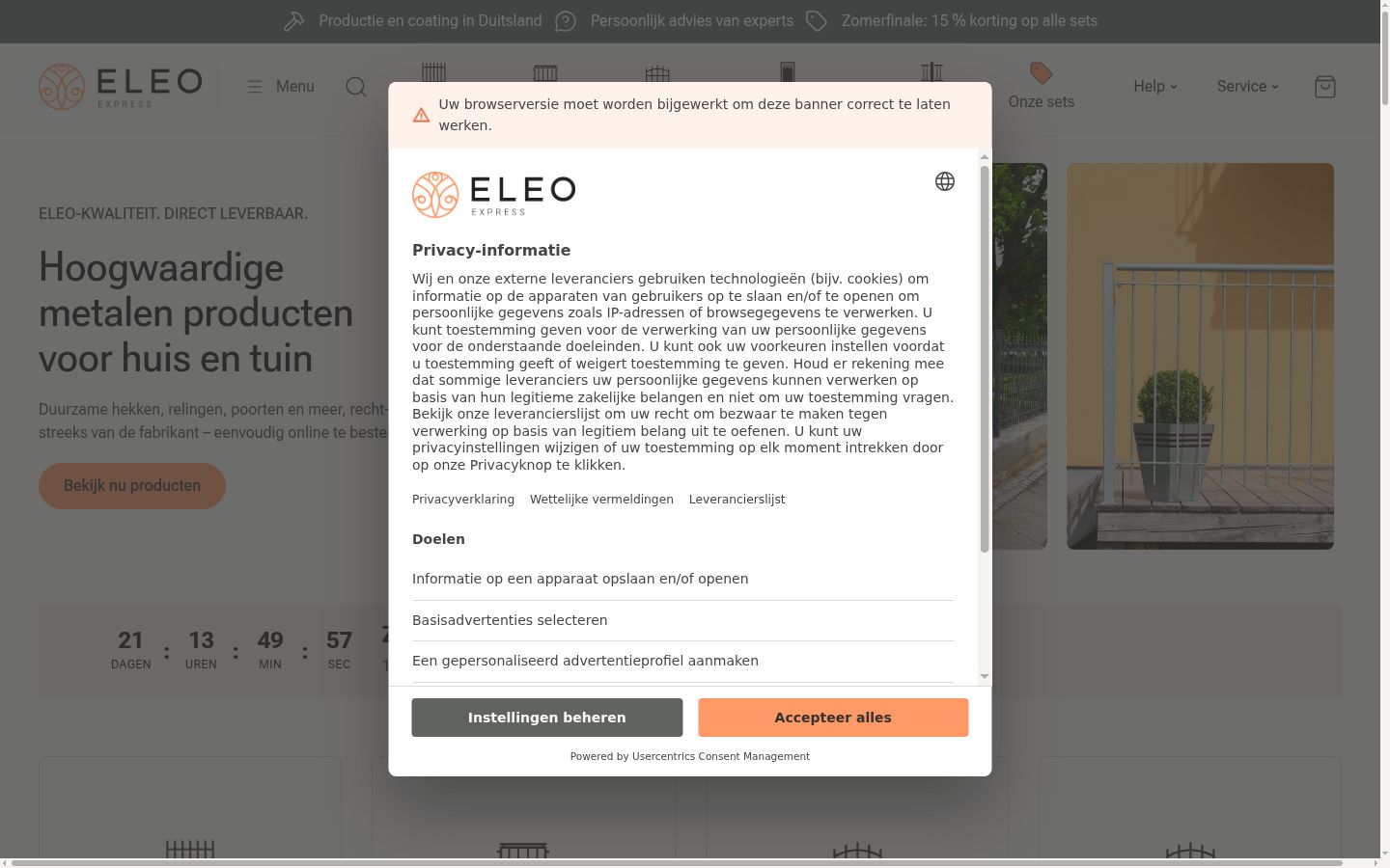 Ekrānuzņēmums ar piekrišanas baneri, kas tika rādīts pirms jebkādas mijiedarbības
