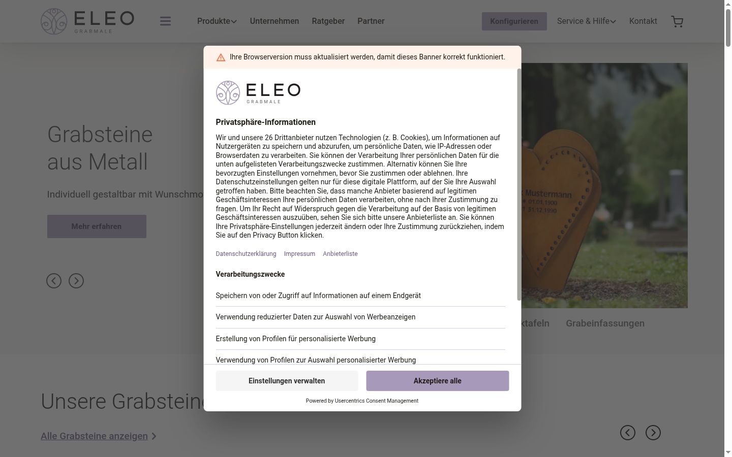 Screenshot del banner di consenso mostrato prima di qualsiasi interazione