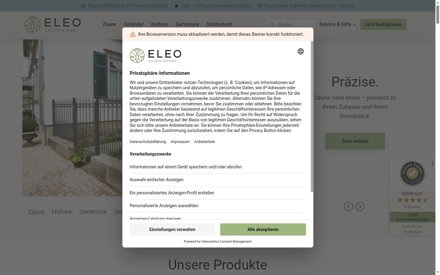 Snímek obrazovky baneru souhlasu zobrazeného před jakoukoli interakcí