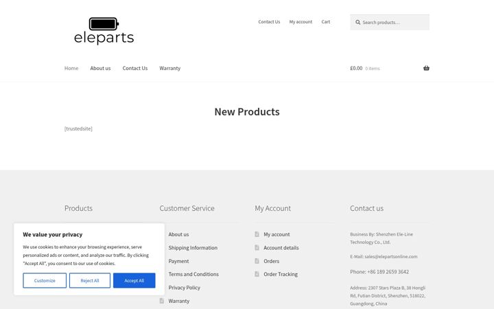 Screenshot of elepartsonline.com