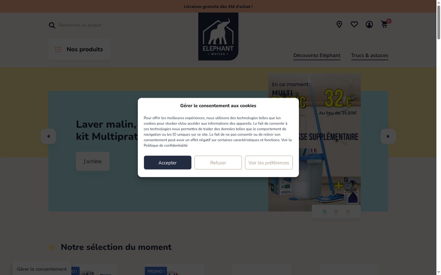 Screenshot of the consent banner shown before any interaction