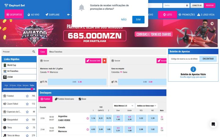 Screenshot of elephantbet.co.mz