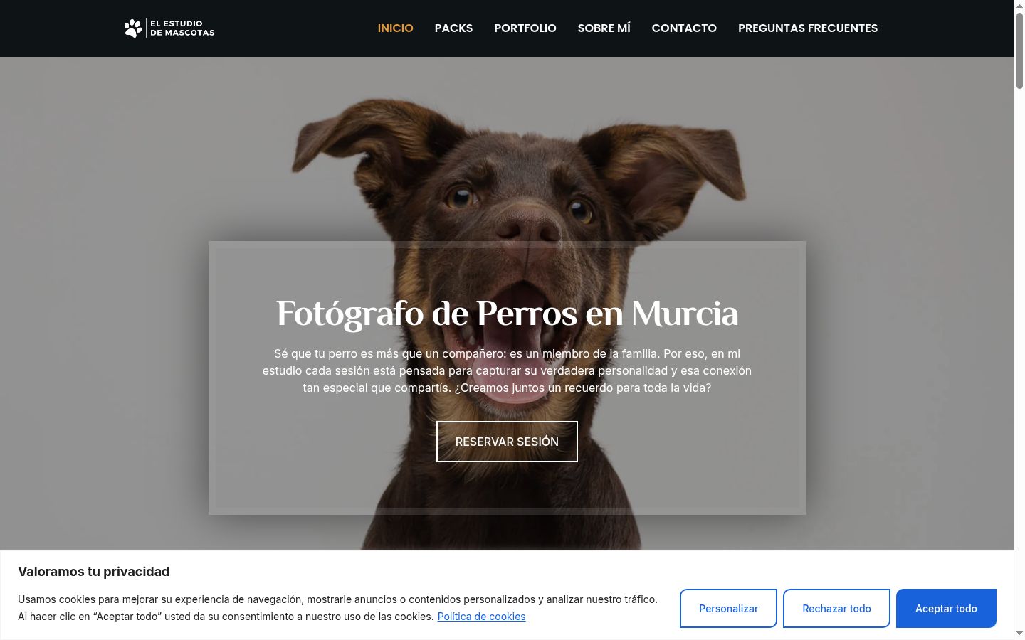 Captura de pantalla del banner de consentimiento mostrado antes de cualquier interacción