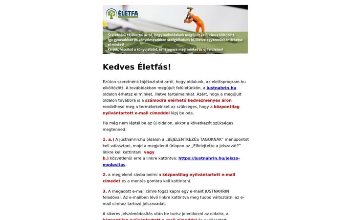 Skärmbild av eletfaprogram.hu