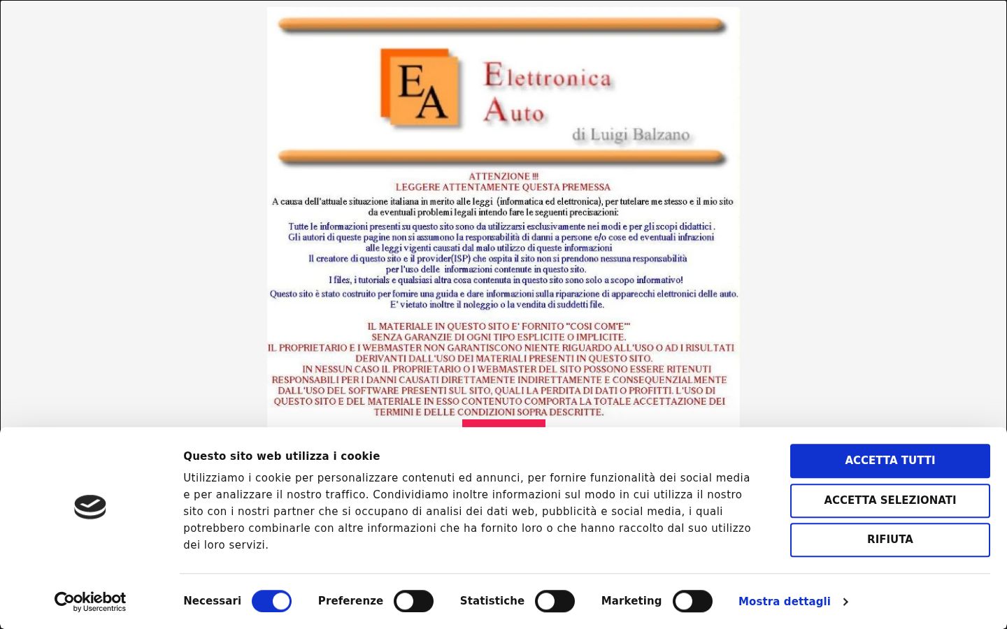 Screenshot del banner di consenso mostrato prima di qualsiasi interazione
