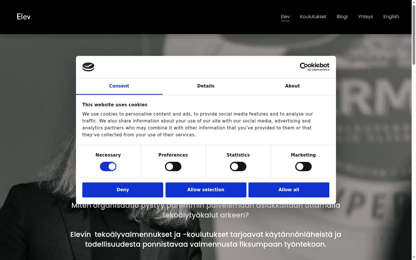 Screenshot del banner di consenso mostrato prima di qualsiasi interazione