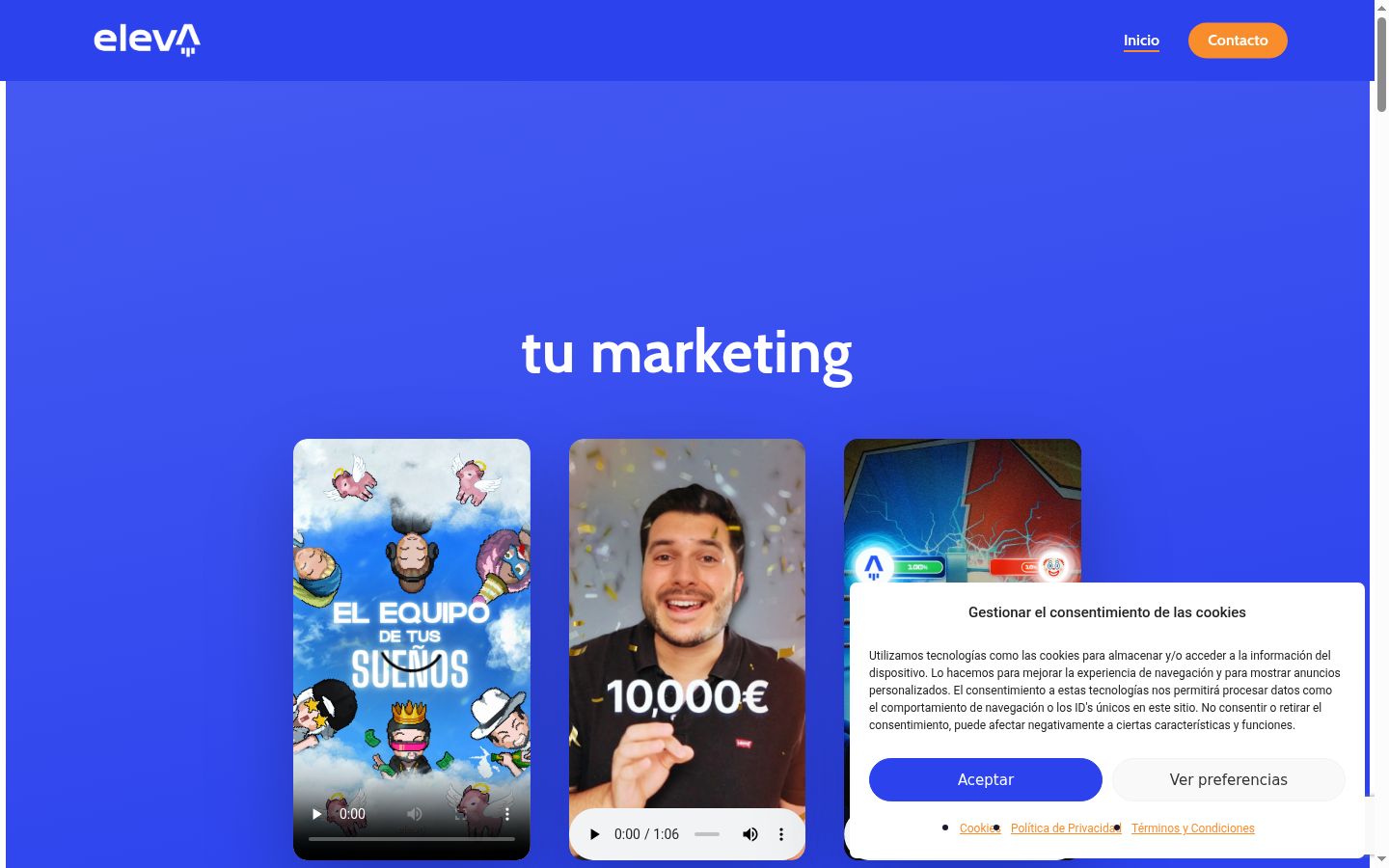 Captura de ecrã do banner de consentimento apresentado antes de qualquer interação