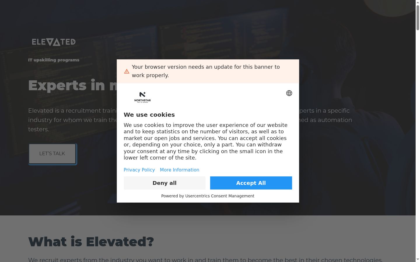 Screenshot del banner di consenso mostrato prima di qualsiasi interazione
