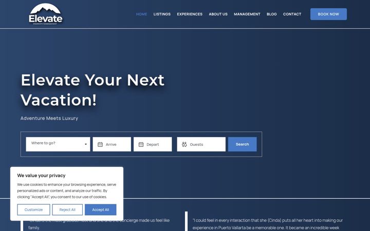 Screenshot of elevatepropertymanagementinc.com