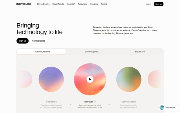 Snimka zaslona za elevenlabs.io