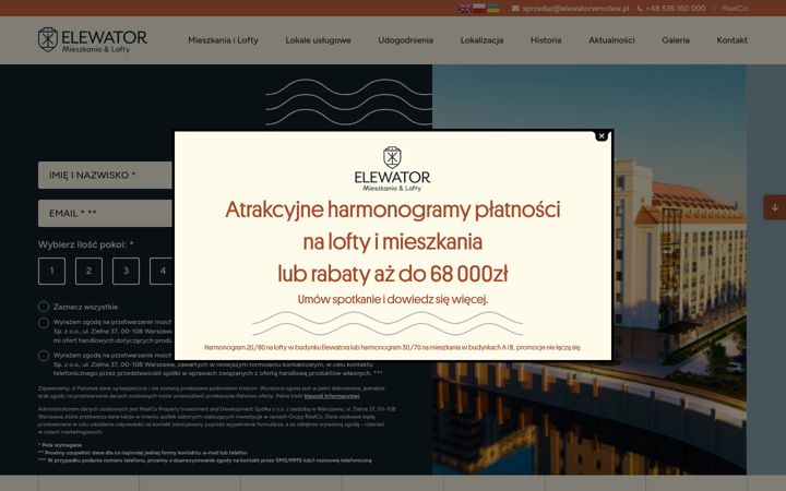Snímek obrazovky elewatorwroclaw.pl