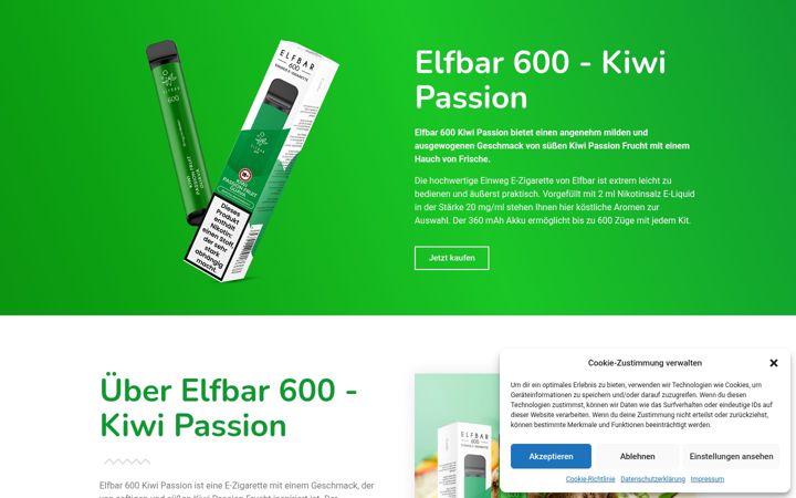 Captură de ecran a elfbar-kiwi-passion.de