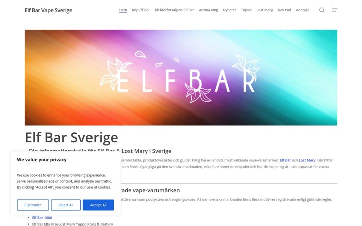 Screenshot of elfbar.nu