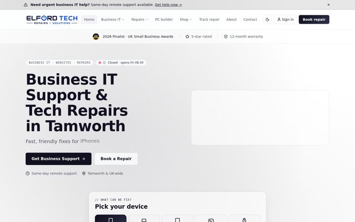 Snímek obrazovky elfordtechrepairs.co.uk