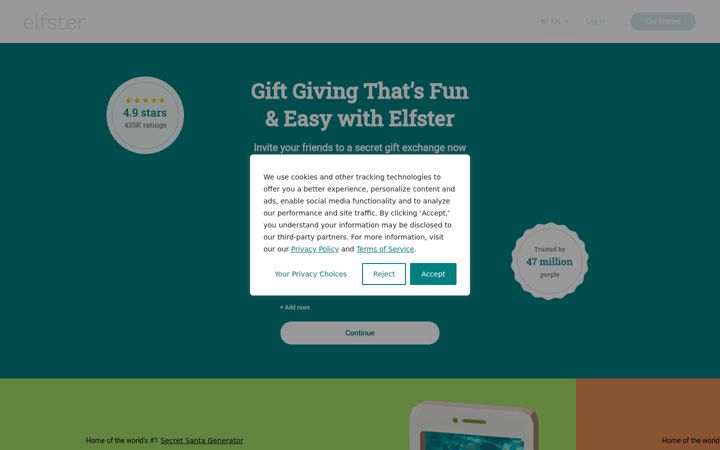 Screenshot of elfster.com