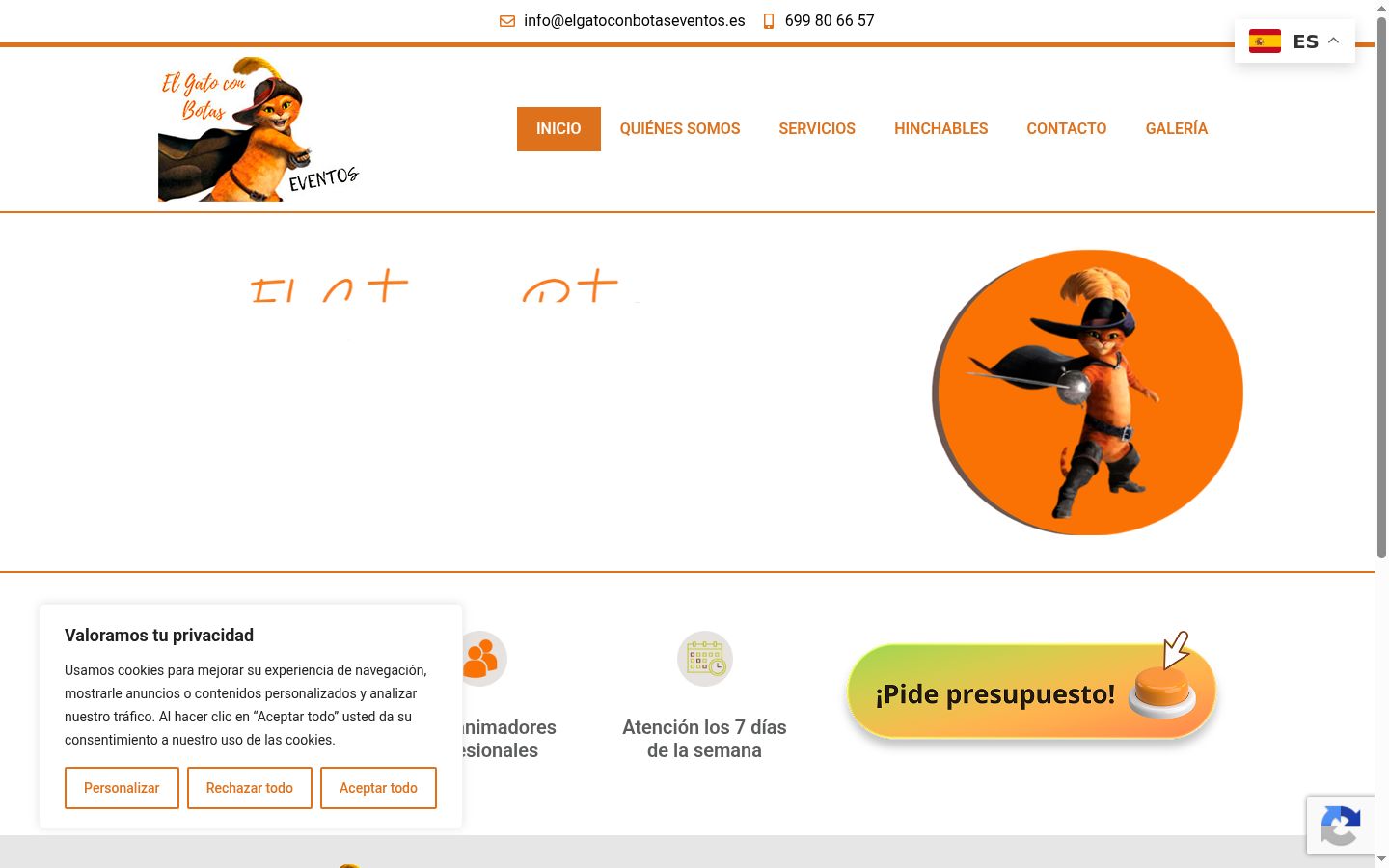 Captura de pantalla del banner de consentimiento mostrado antes de cualquier interacción