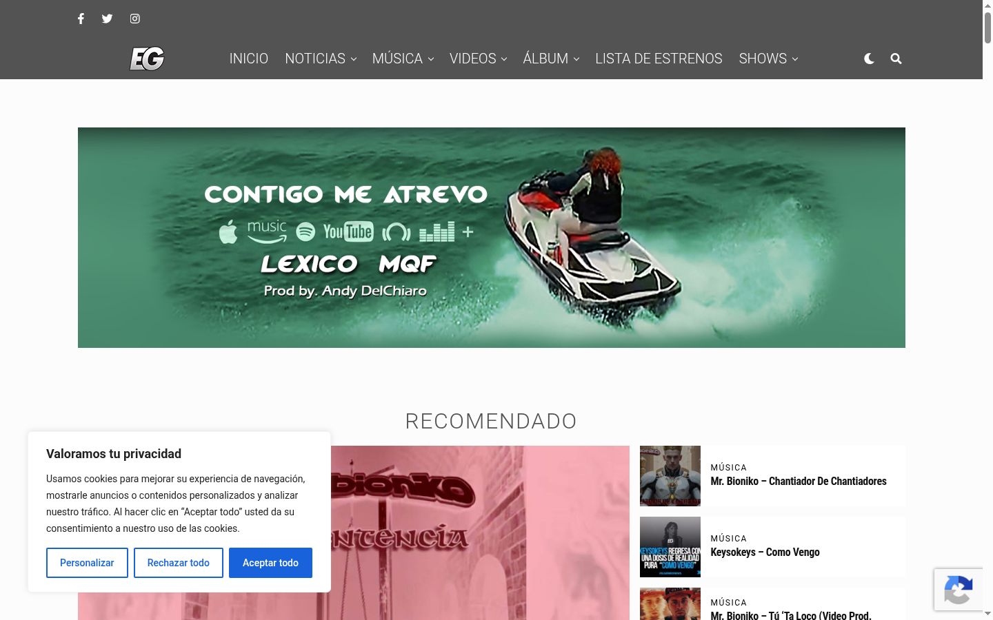 Screenshot del banner di consenso mostrato prima di qualsiasi interazione
