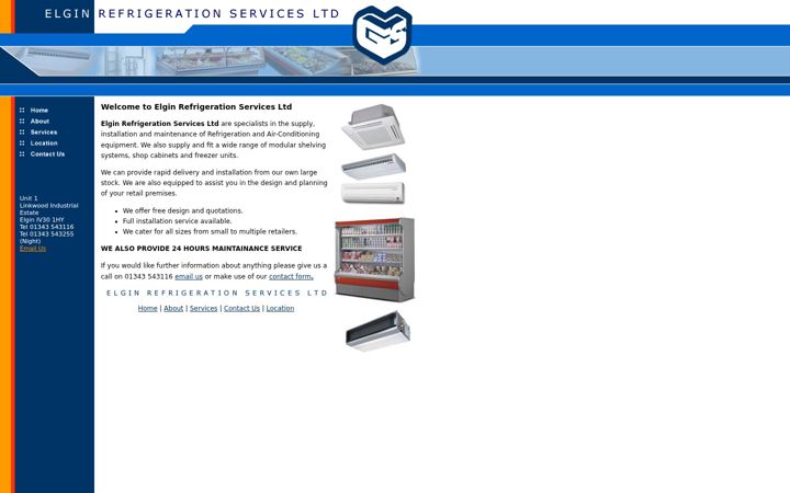 Snímek obrazovky elginrefrigeration.co.uk
