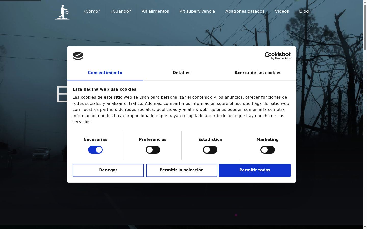 Captura de ecrã do banner de consentimento apresentado antes de qualquer interação