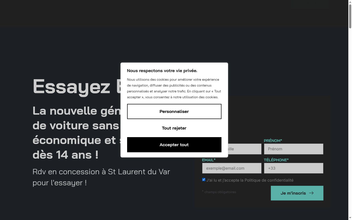 Screenshot des Einwilligungsbanners vor jeglicher Interaktion