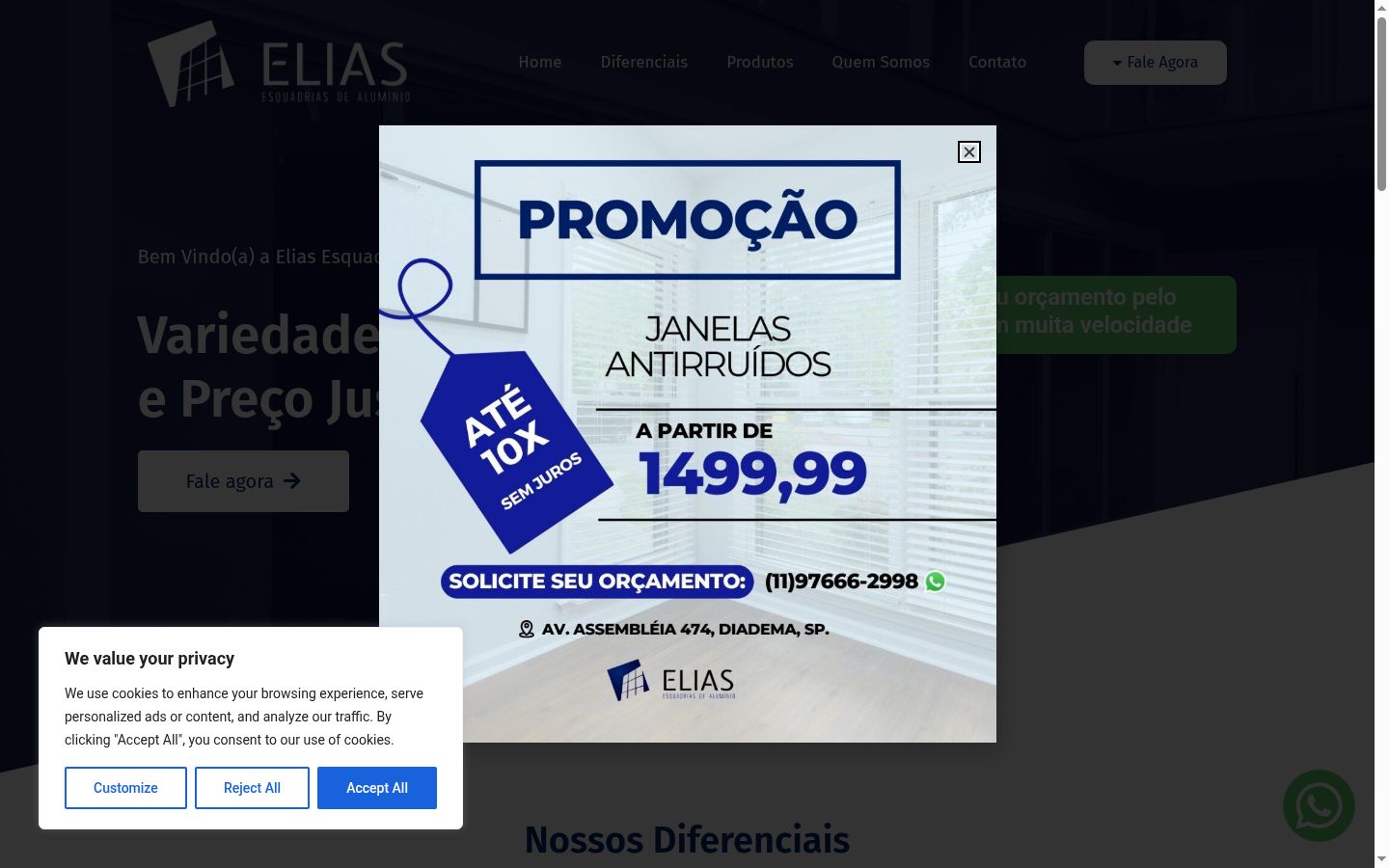 Captura de pantalla del banner de consentimiento mostrado antes de cualquier interacción