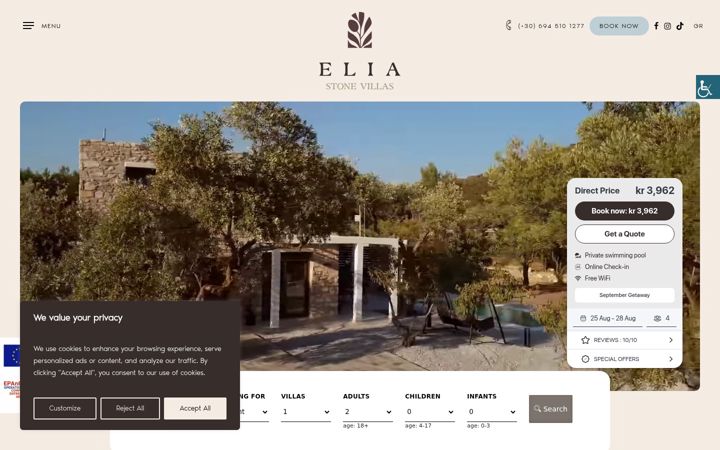Screenshot of eliastonevillas.com