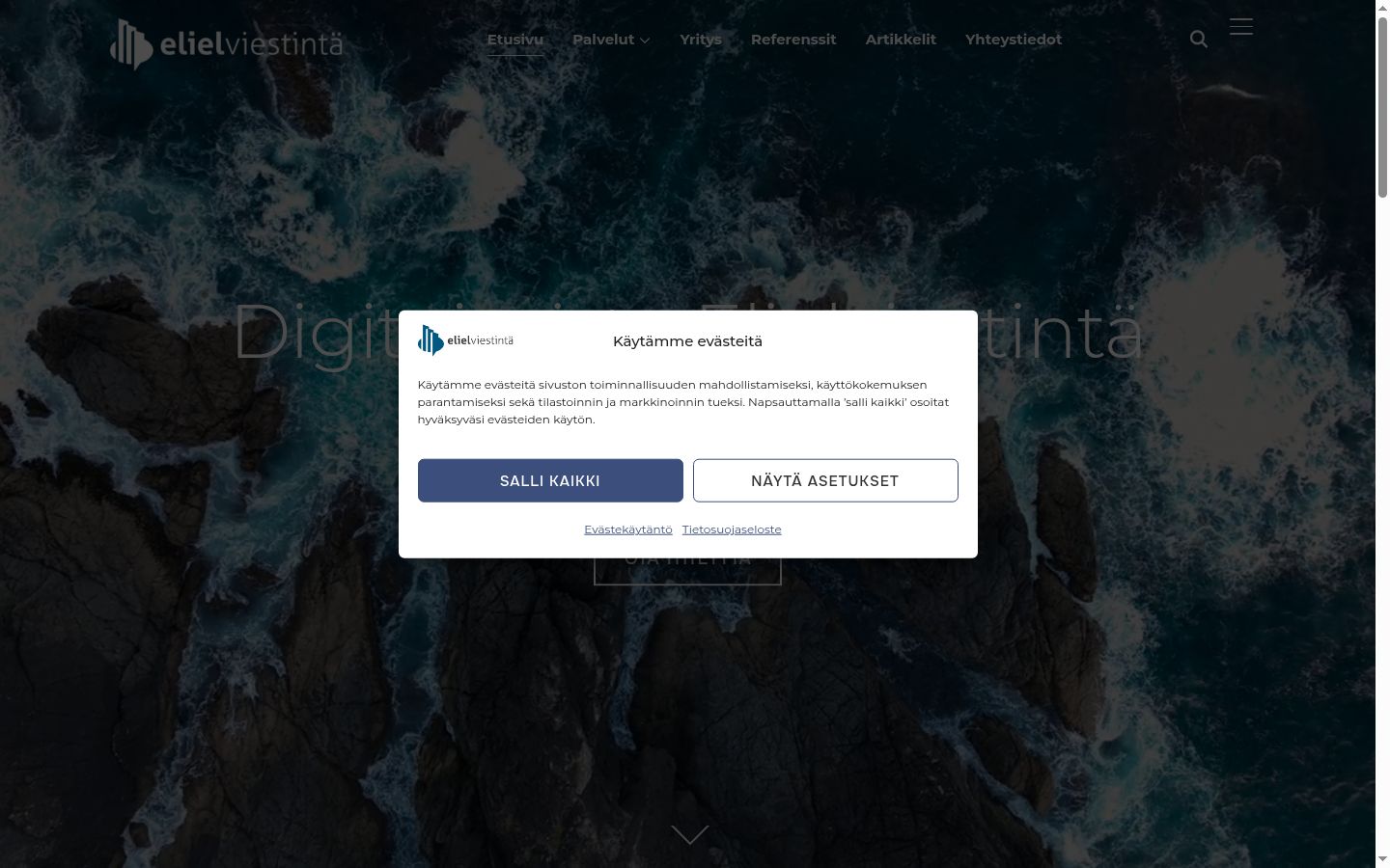 Screenshot del banner di consenso mostrato prima di qualsiasi interazione