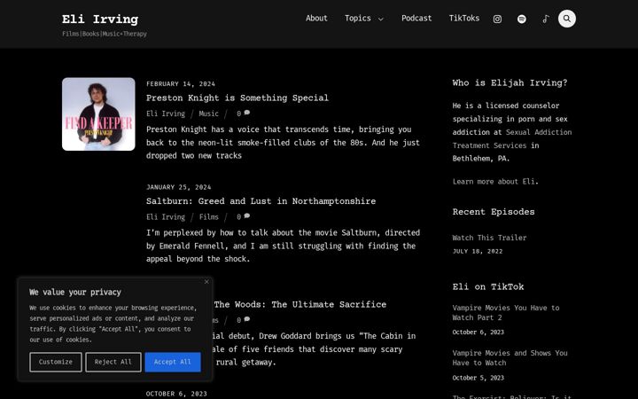 Screenshot of eliirving.blog