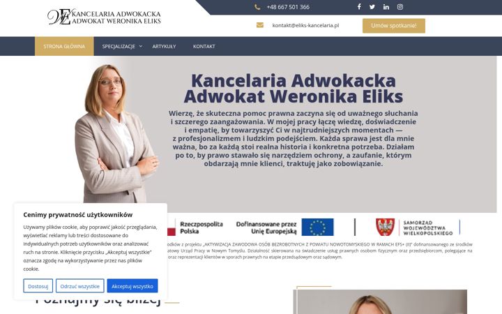 Kuvakaappaus sivustosta eliks-kancelaria.pl