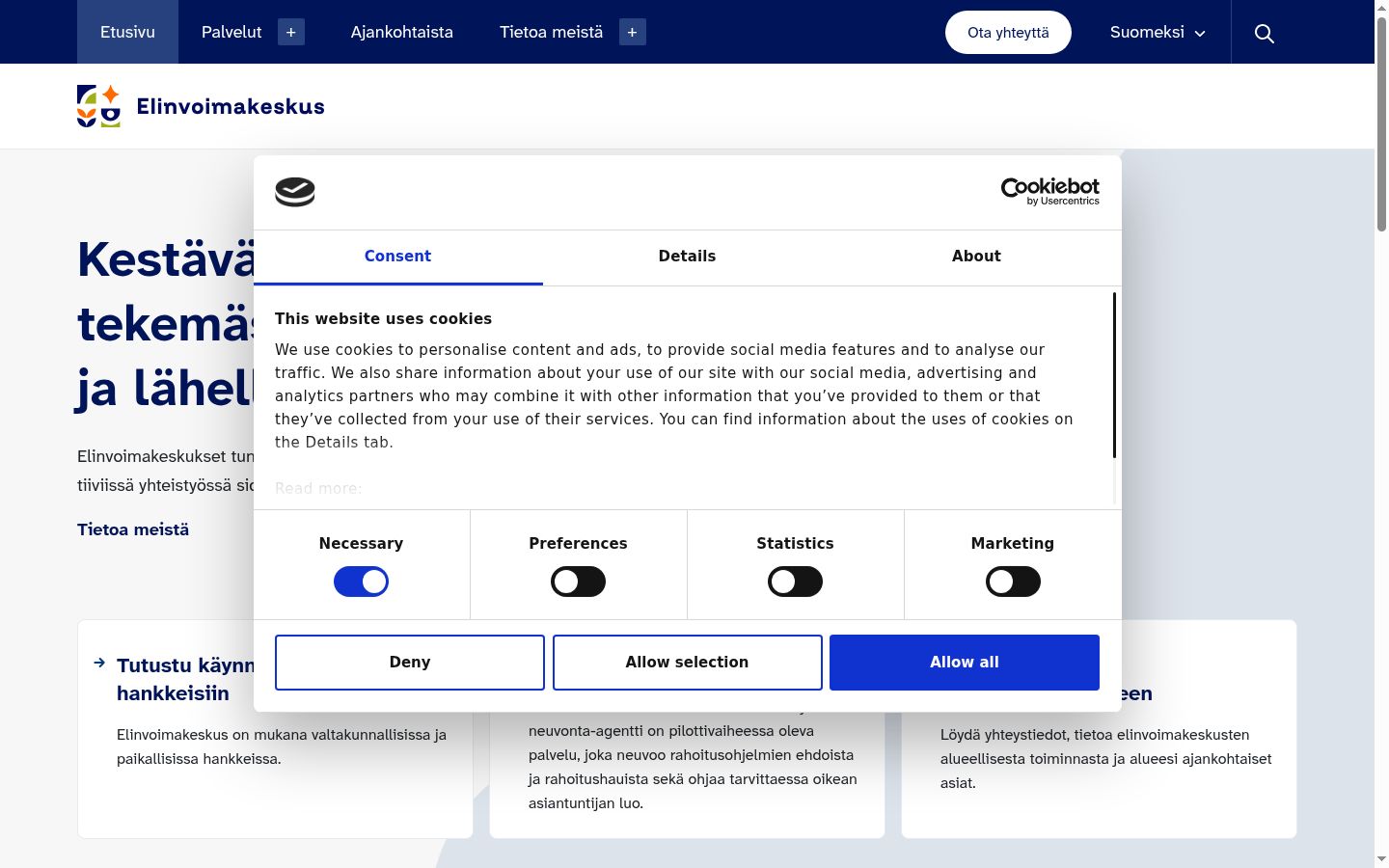 Screenshot of the consent banner shown before any interaction