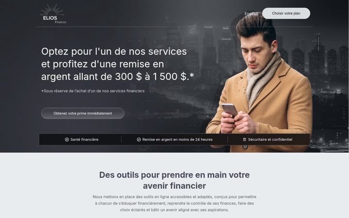 Captură de ecran a eliosfinance.ca