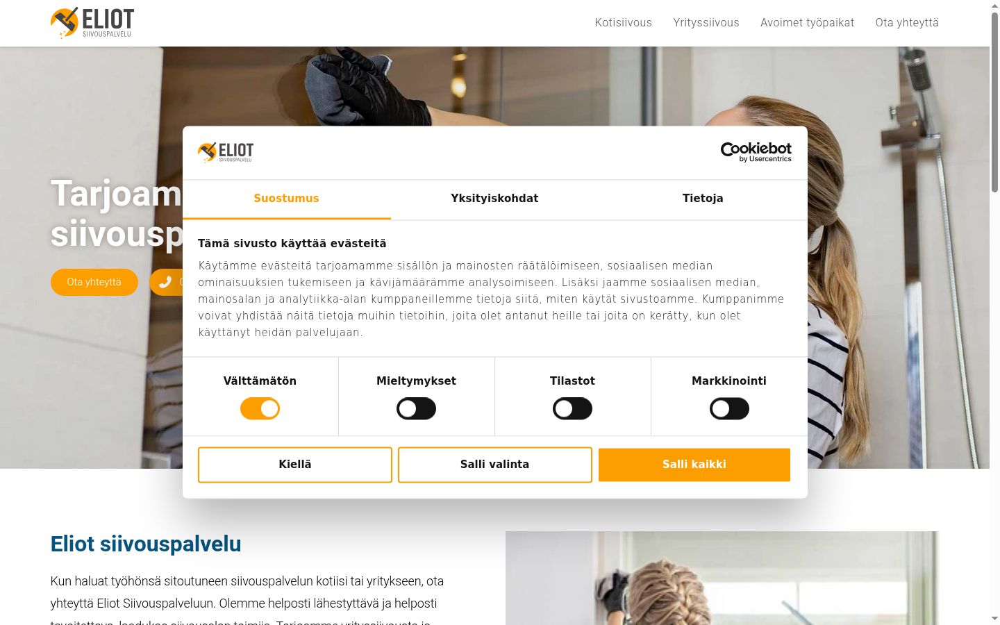 Sutikimo reklamjuostės, rodytos prieš bet kokią sąveiką, ekrano kopija