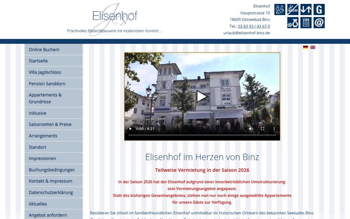 Екранна снимка на elisenhof-binz.de