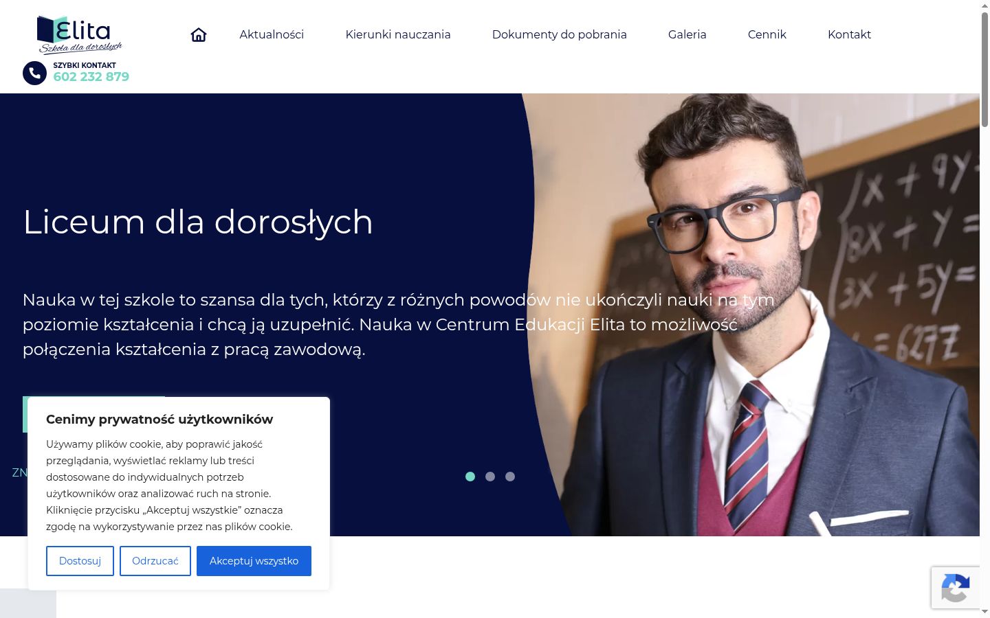 Captura de ecrã do banner de consentimento apresentado antes de qualquer interação