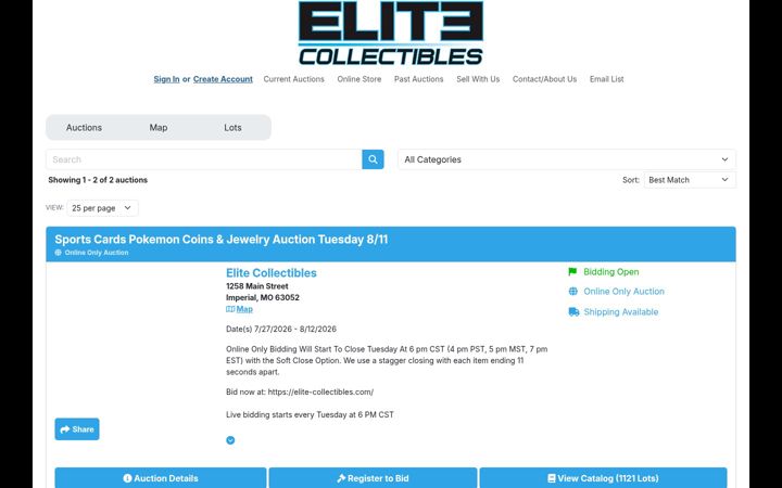 Screenshot of elite-collectibles.com