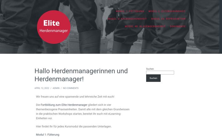 Kuvakaappaus sivustosta elite-herdenmanager.de