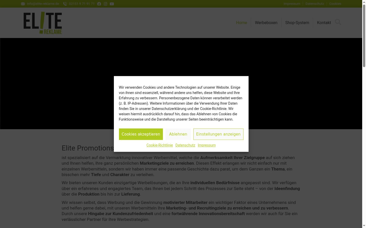 Screenshot des Einwilligungsbanners vor jeglicher Interaktion