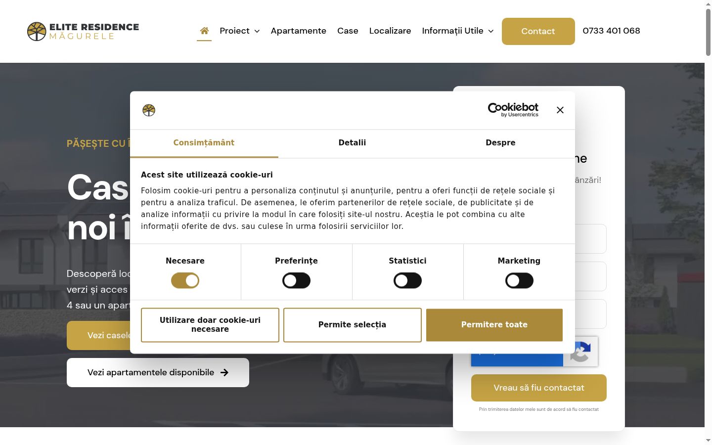 Captură de ecran a bannerului de consimțământ afișat înainte de orice interacțiune
