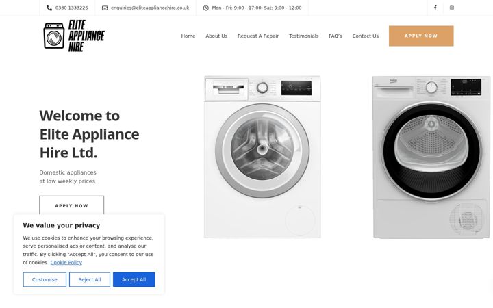 Screenshot ta' eliteappliancehire.co.uk
