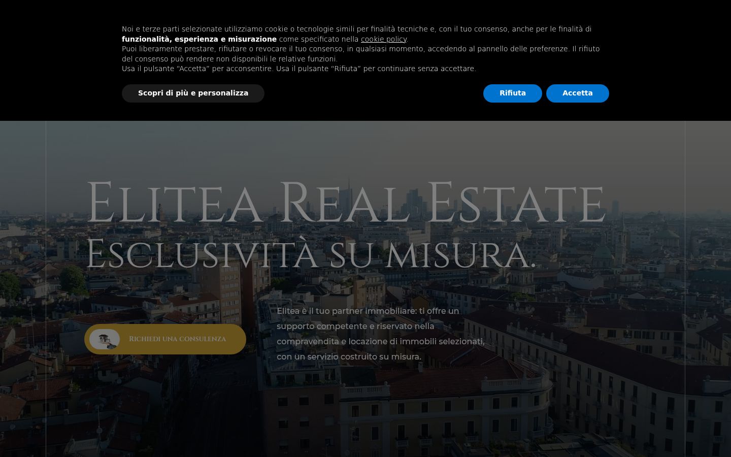 Screenshot del banner di consenso mostrato prima di qualsiasi interazione